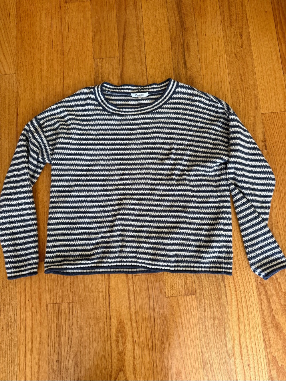 Madewell Navy and White Striped Crewneck Sweater